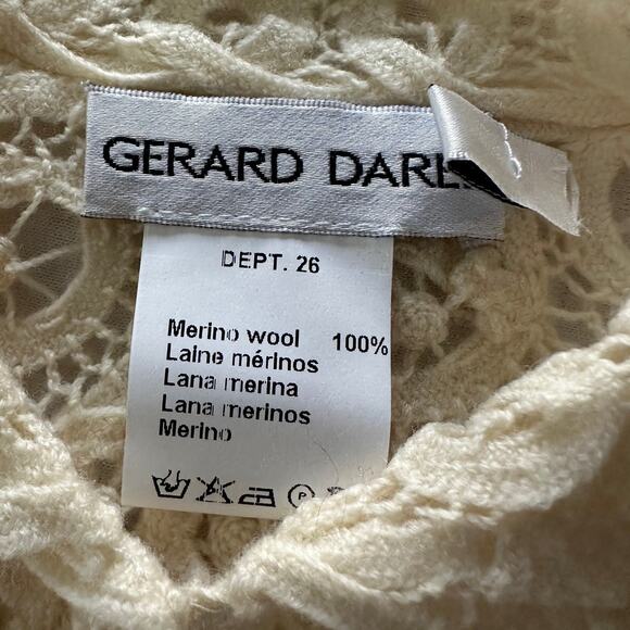 GERARD DAREL Sweater Womens 4 Cream Open Knit Crochet Merino Wool Dainty Cottage - Picture 6 of 10